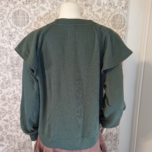 Lou & Grey Sage Green Ruffle Sleeve French Terry Sweatshirt Sz. Small - Picture 6 of 7